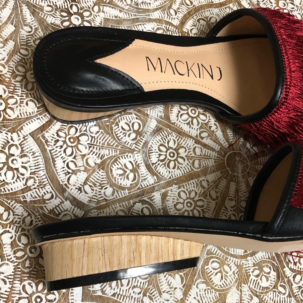 Brand New Red & Black Fringe Statement Sandals - Picture 8 of 8